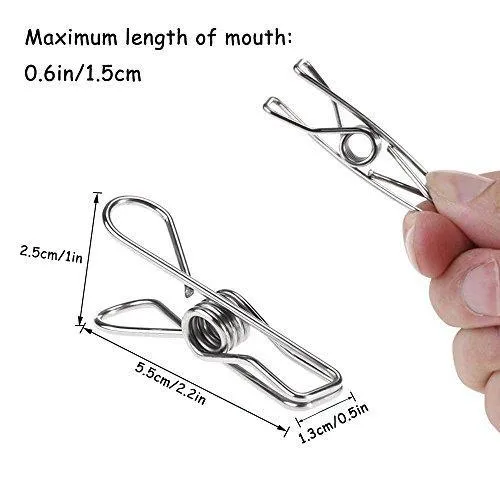120 Pack Stainless Steel Cloth Pin, 2.2 Inch Clothesline Hook for Socks Towel Bag Scarfs Hang Drying Rack Tool, Laundry Kitchen Cord Wire Line Clothespins Pegs, File Paper Bookmark S Binder Metal Clip