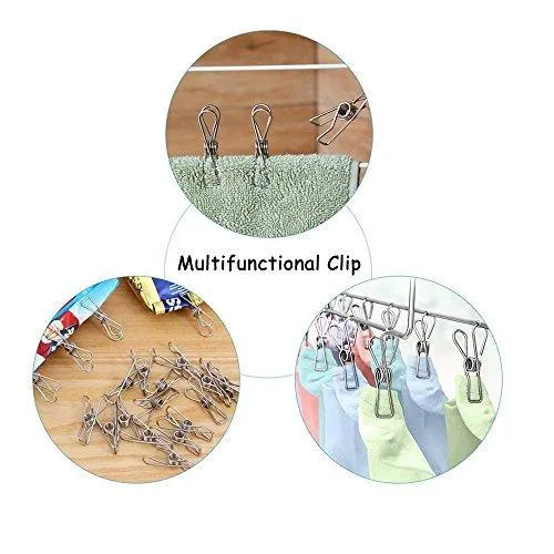 120 Pack Stainless Steel Cloth Pin, 2.2 Inch Clothesline Hook for Socks Towel Bag Scarfs Hang Drying Rack Tool, Laundry Kitchen Cord Wire Line Clothespins Pegs, File Paper Bookmark S Binder Metal Clip