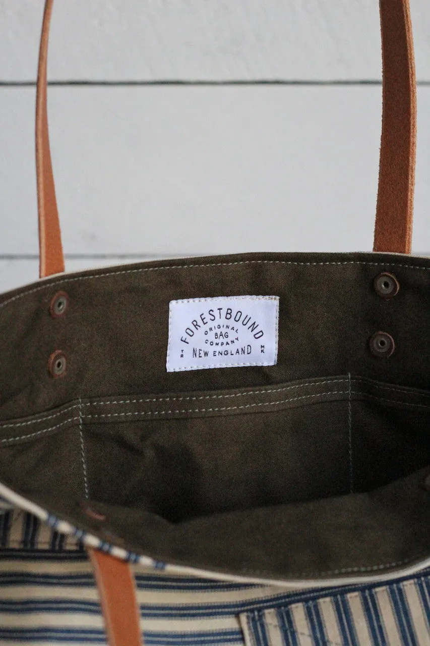 1940's era Ticking Fabric Tote Bag