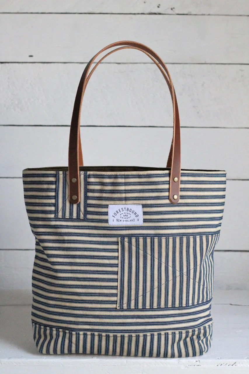 1940's era Ticking Fabric Tote Bag