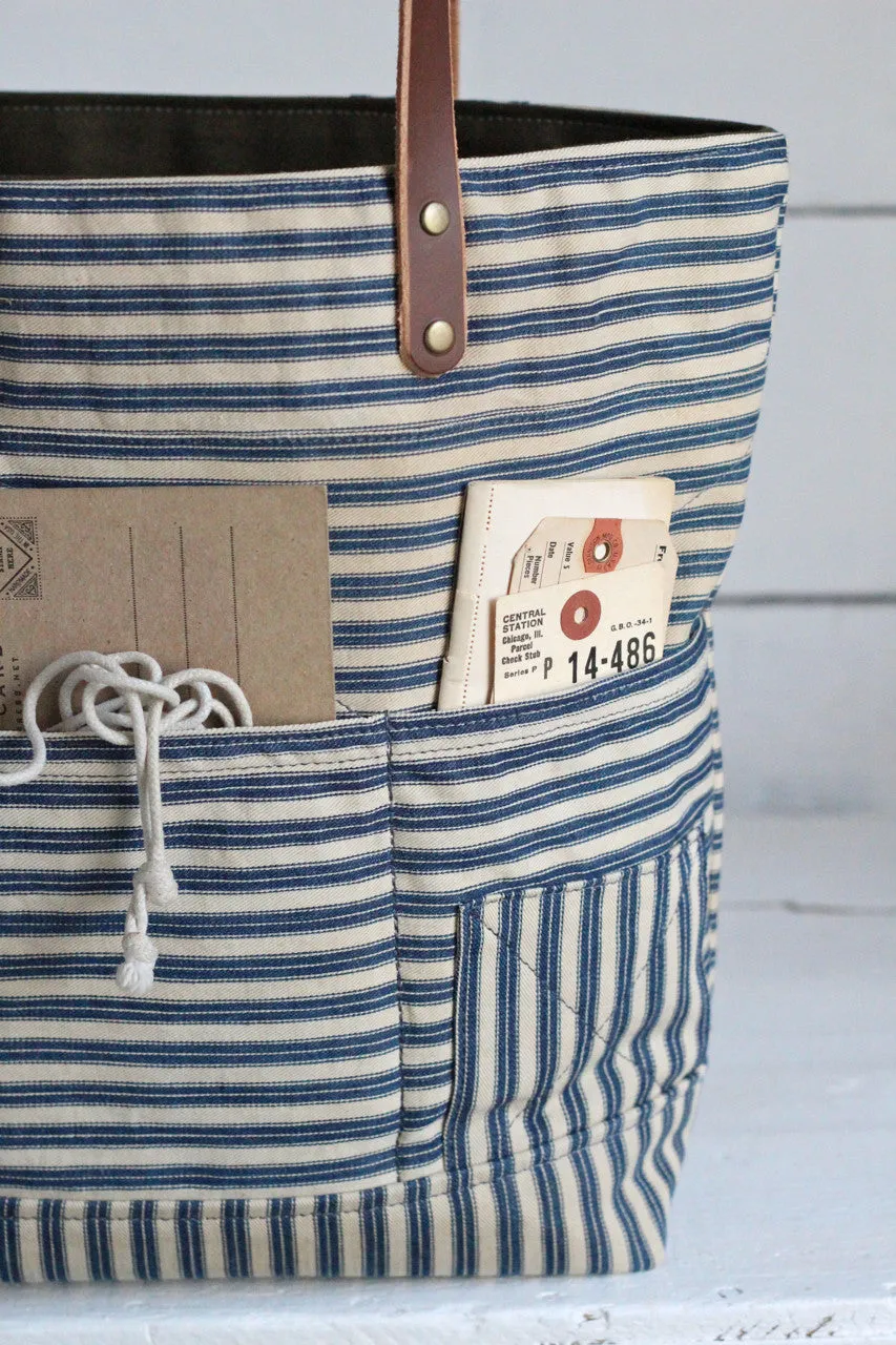 1940's era Ticking Fabric Tote Bag