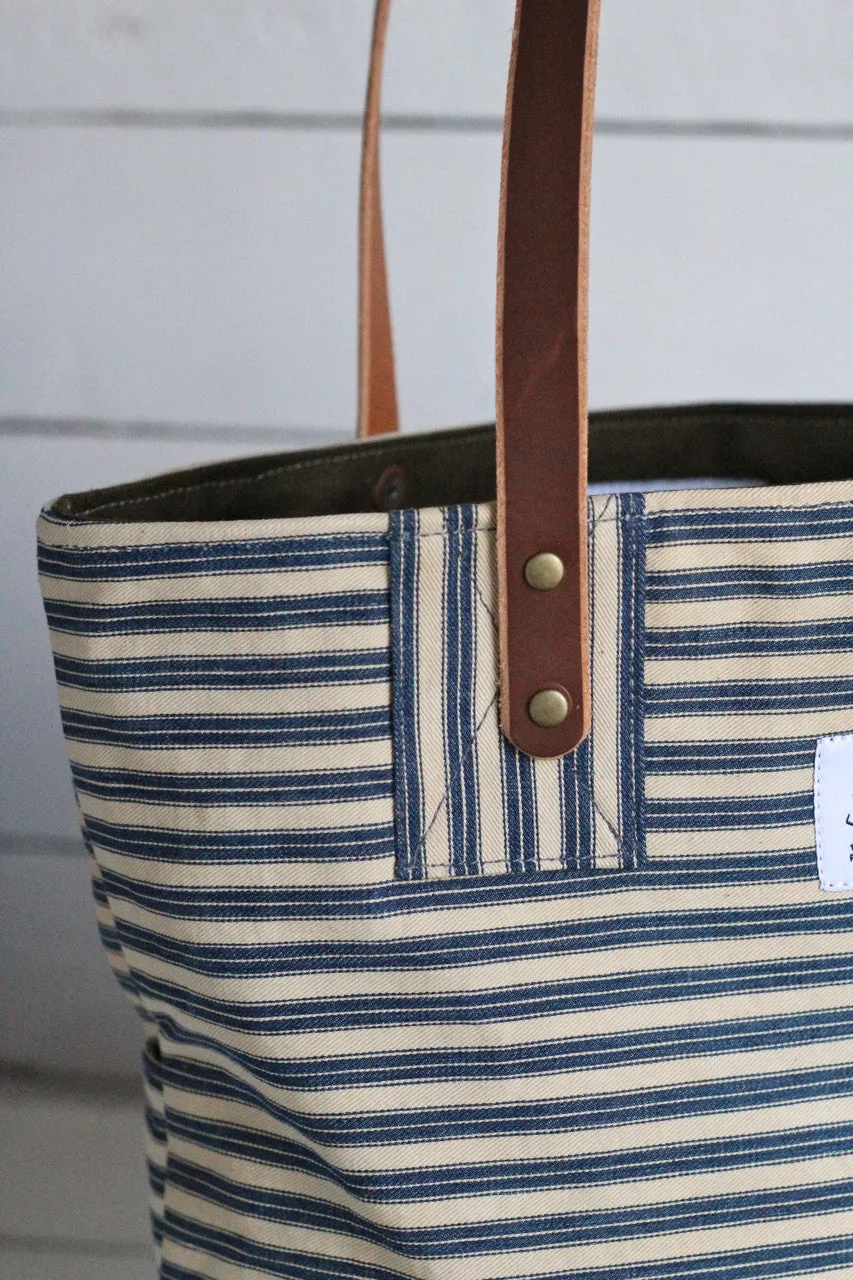 1940's era Ticking Fabric Tote Bag