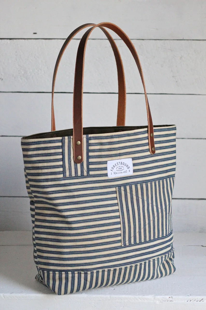 1940's era Ticking Fabric Tote Bag