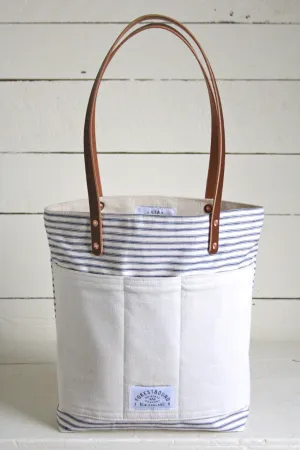 1950's era Ticking Fabric Pocket Tote Bag