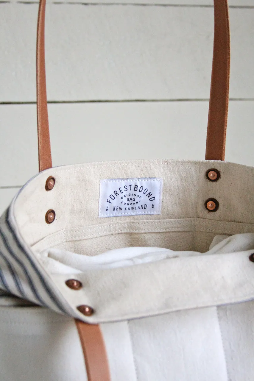 1950's era Ticking Fabric Pocket Tote Bag