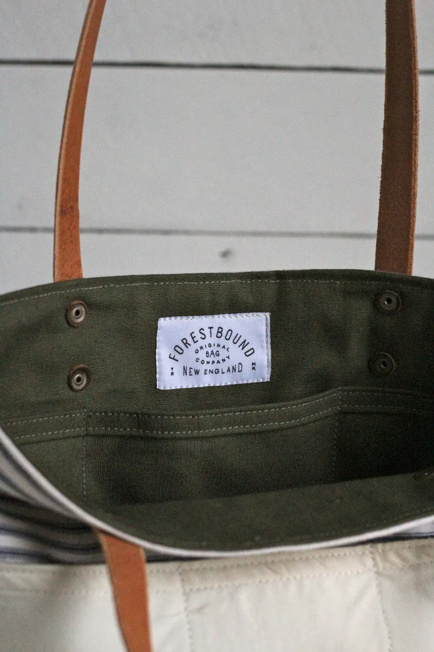 1950's era Ticking Fabric Pocket Tote Bag
