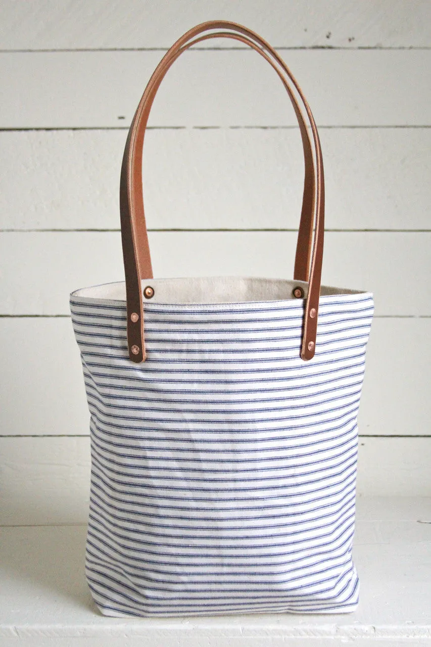 1950's era Ticking Fabric Pocket Tote Bag