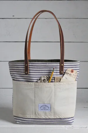 1950's era Ticking Fabric Pocket Tote Bag