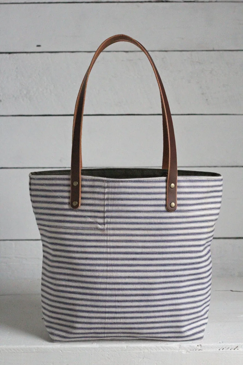 1950's era Ticking Fabric Pocket Tote Bag
