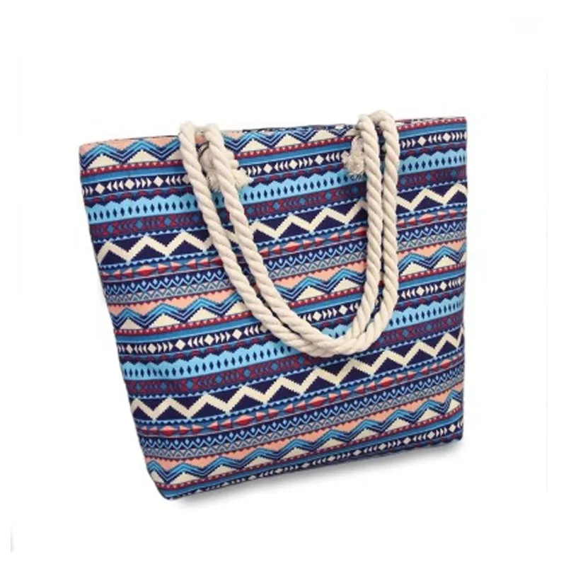 2017 New Summer Women Canvas bohemian style striped Shoulder Beach Bag Female Casual Tote Shopping Big Bag floral Messenger Bags