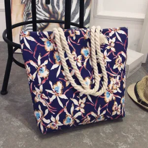 2017 New Summer Women Canvas bohemian style striped Shoulder Beach Bag Female Casual Tote Shopping Big Bag floral Messenger Bags