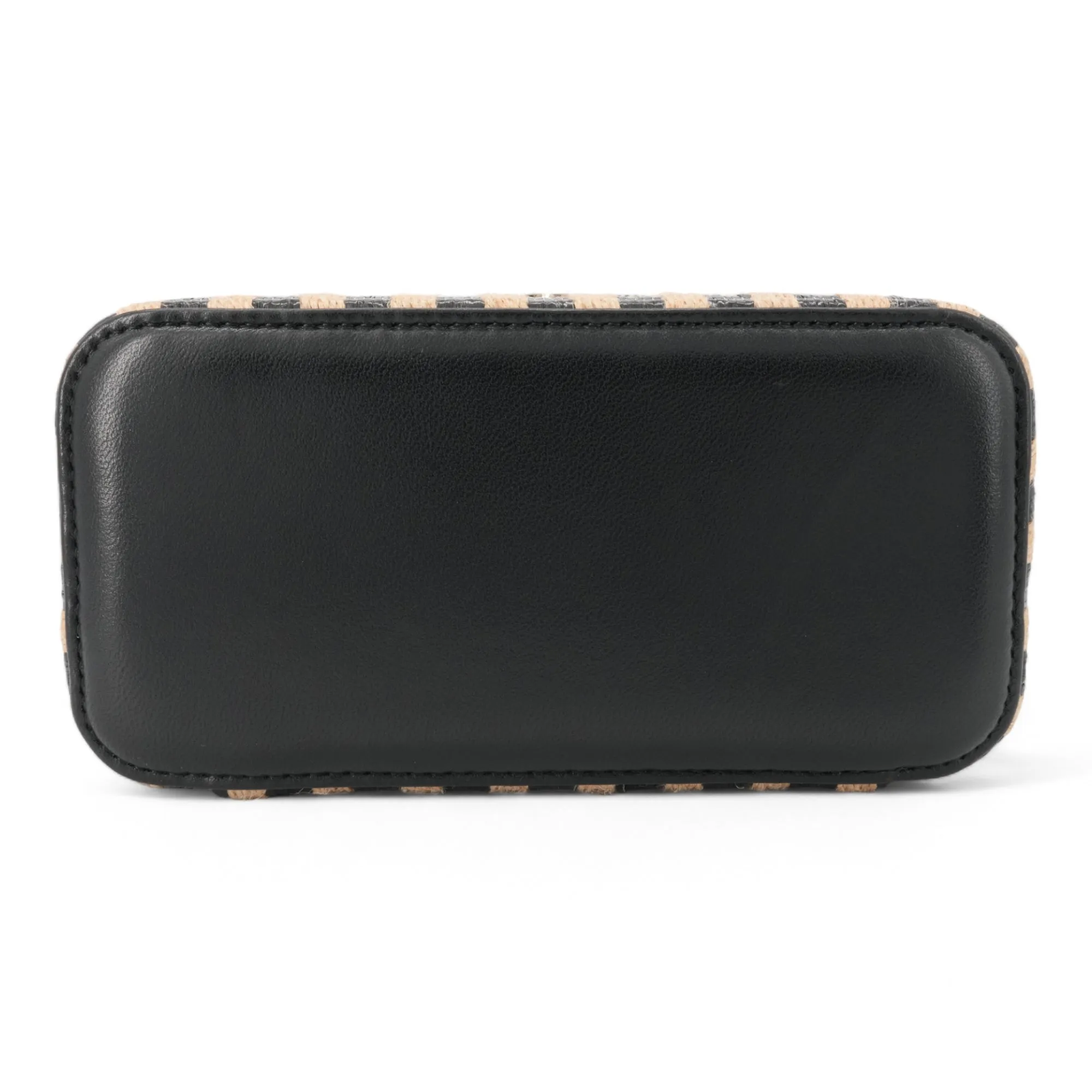 21P Raffia Black Beige Stripe Small Vanity Case with Chain
