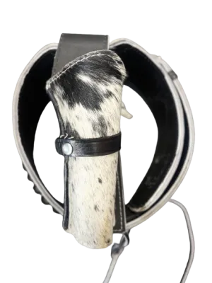 38/357 Caliber Black Cowhair Western Cowboy Hollywood Style Hand Tooled Gun Holster and Belt