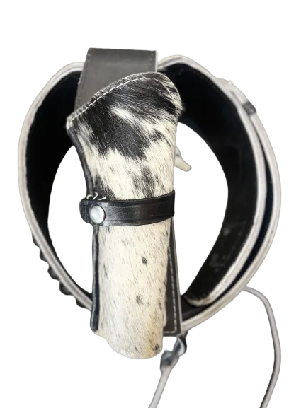 38/357 Caliber Black Cowhair Western Cowboy Hollywood Style Hand Tooled Gun Holster and Belt