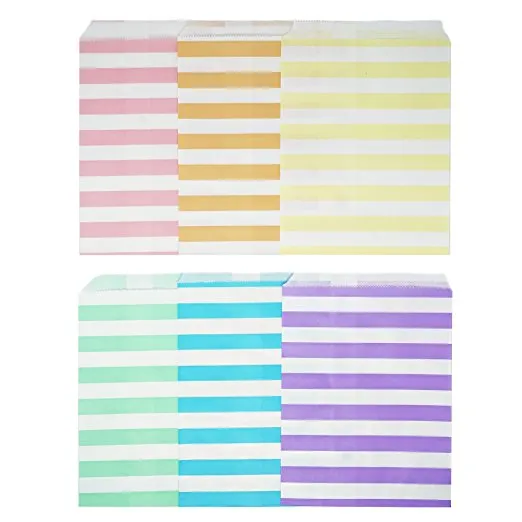 48 Pastel Rainbow Striped Stripes 5x7 Paper Treat Candy Bags Goody Favor Bags