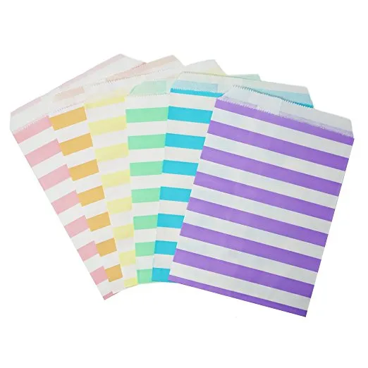 48 Pastel Rainbow Striped Stripes 5x7 Paper Treat Candy Bags Goody Favor Bags