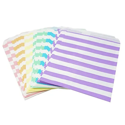 48 Pastel Rainbow Striped Stripes 5x7 Paper Treat Candy Bags Goody Favor Bags