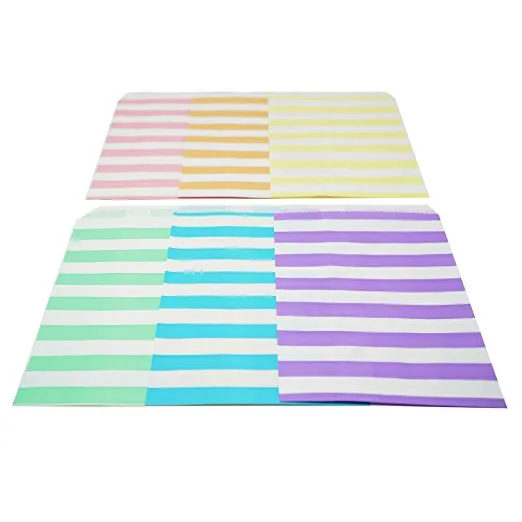 48 Pastel Rainbow Striped Stripes 5x7 Paper Treat Candy Bags Goody Favor Bags