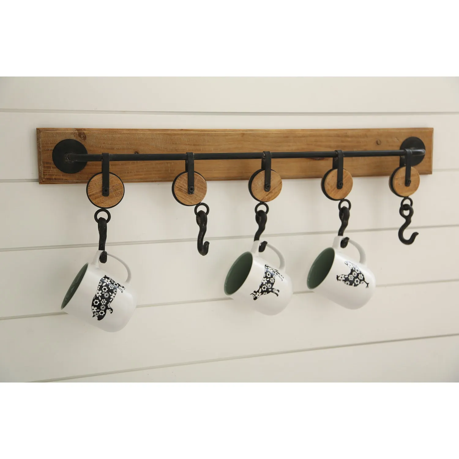 5 Hook Metal and Wood Wall Hook,8wsw012