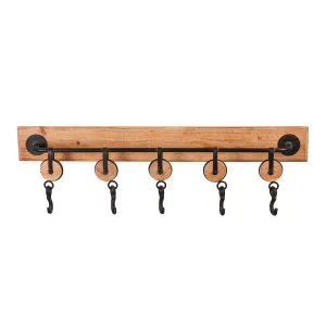 5 Hook Metal and Wood Wall Hook,8wsw012