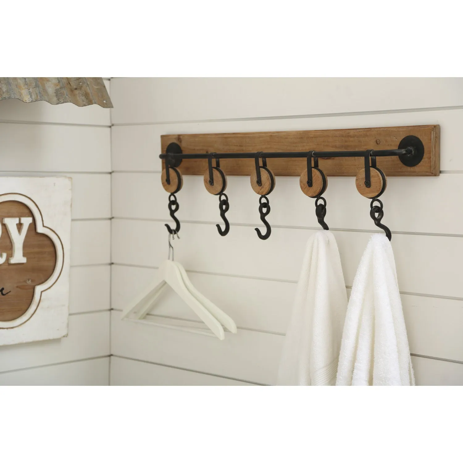 5 Hook Metal and Wood Wall Hook,8wsw012