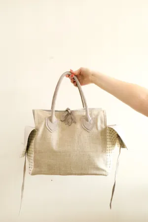 (50% OFF) Let & Her Medium Bag - Linen & Perforated White Leather