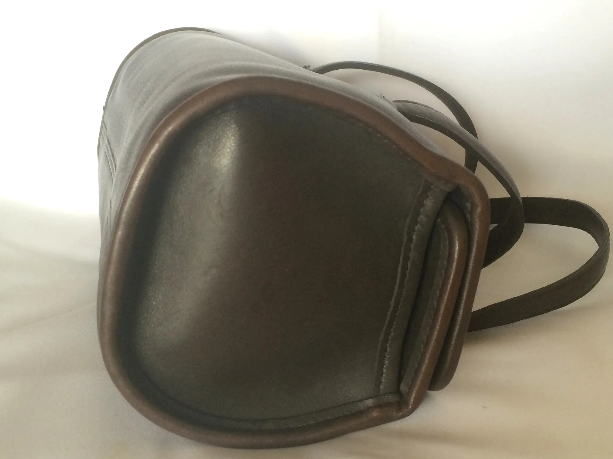 80's Vintage COACH dark brown leather shoulder bag, handbag in unique drum shape, Made in USA Classic unisex purse. Rare