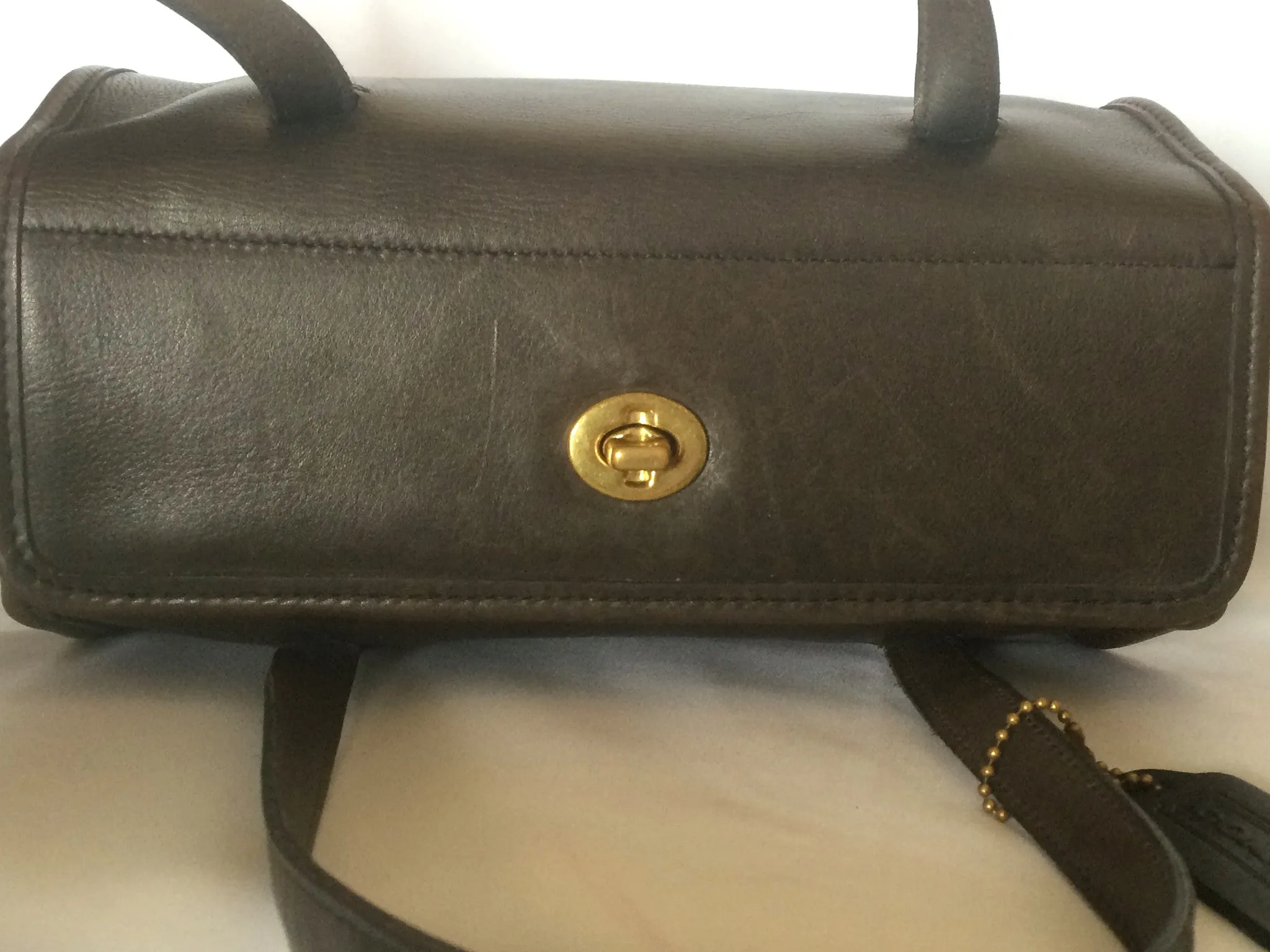 80's Vintage COACH dark brown leather shoulder bag, handbag in unique drum shape, Made in USA Classic unisex purse. Rare