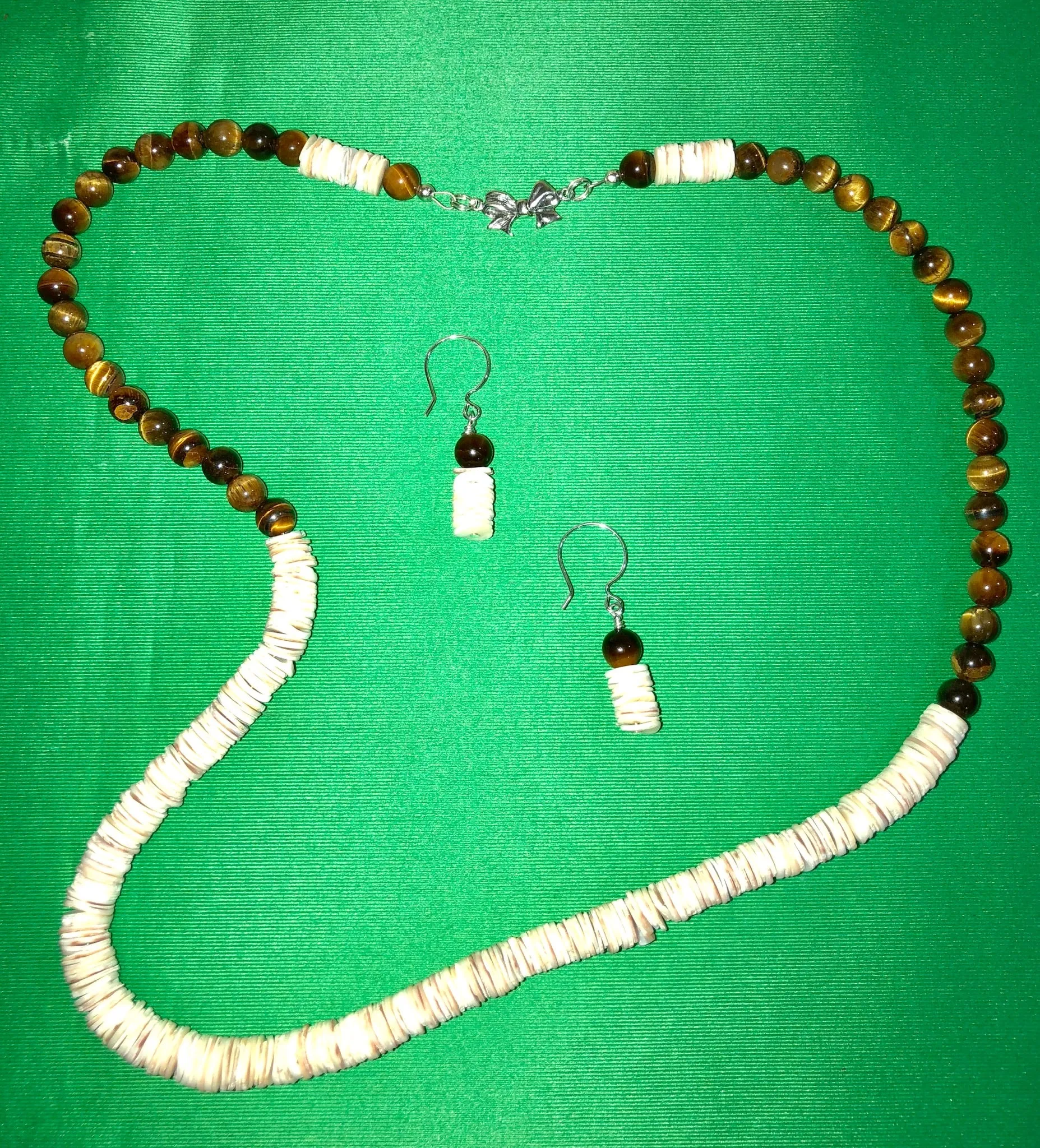African  Heishi Discs and Tiger Eye necklace and earring set 18026