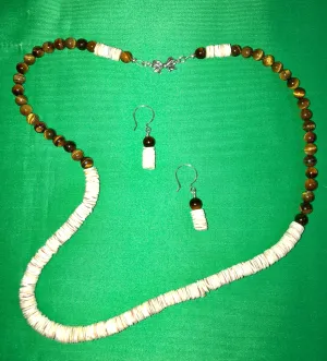 African  Heishi Discs and Tiger Eye necklace and earring set 18026