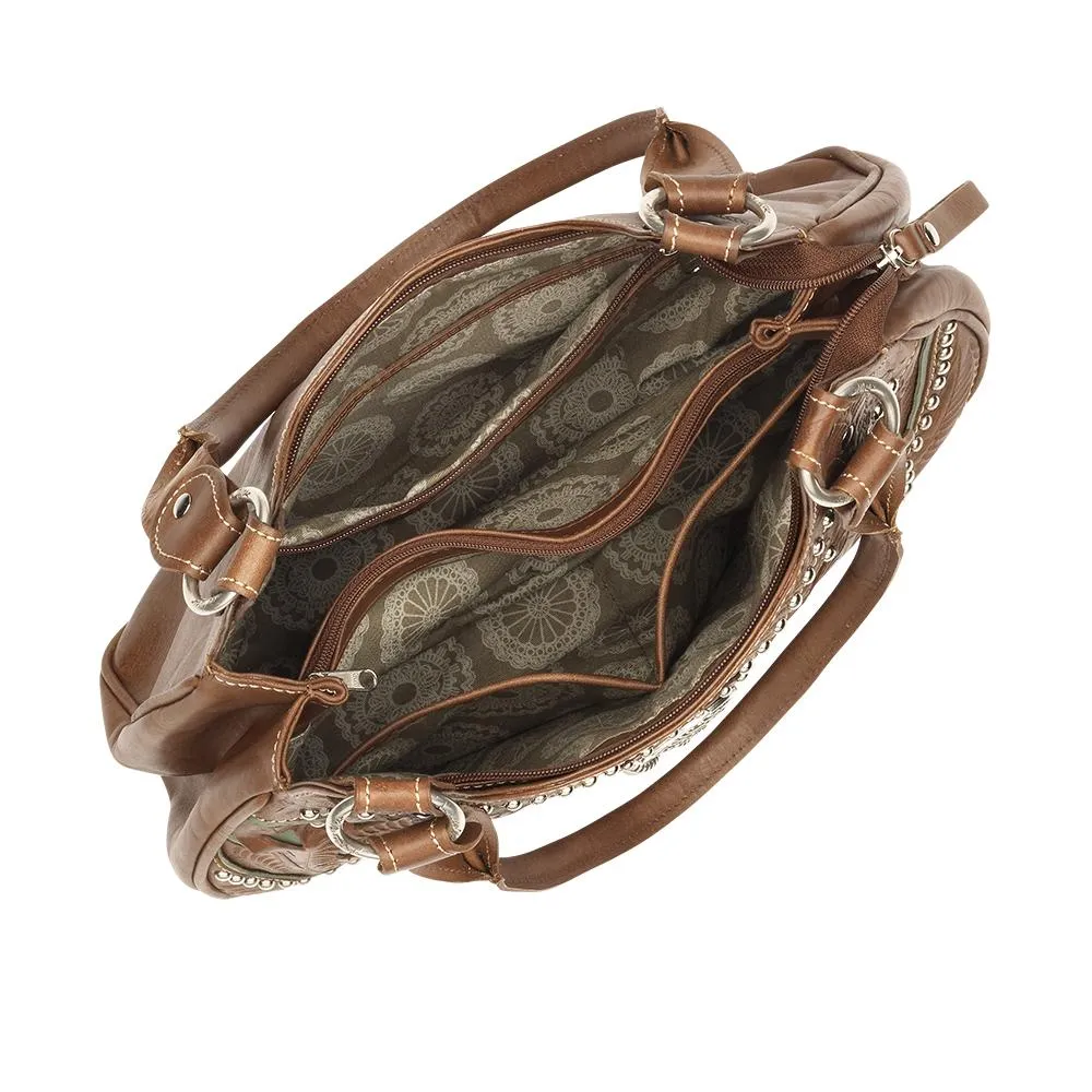 American West Handbag Lady Lace Collection: Leather Western Zip Top 3 Compartment