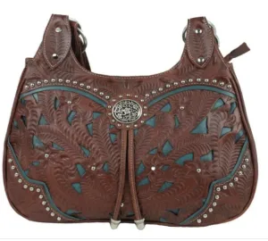 American West Handbag Lady Lace Collection: Leather Western Zip Top 3 Compartment