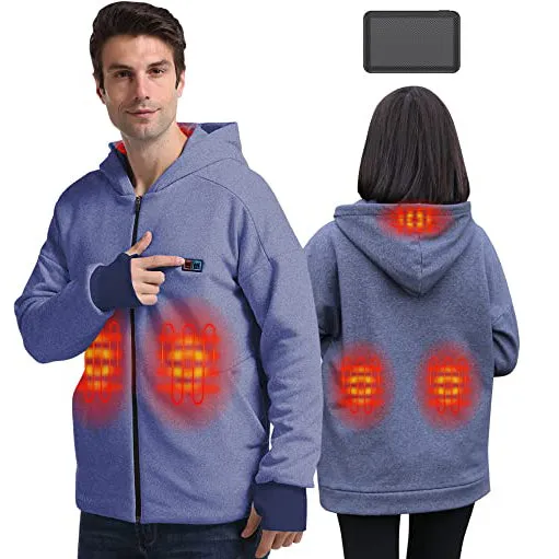 Anniou Blue and Grey Heated Zip Hoodie