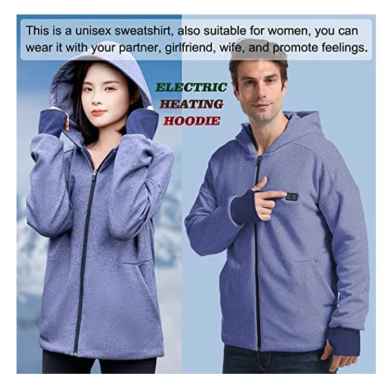 Anniou Blue and Grey Heated Zip Hoodie