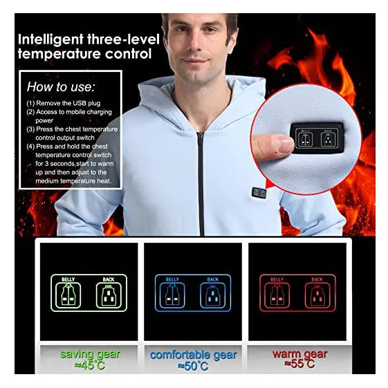Anniou Blue and Grey Heated Zip Hoodie