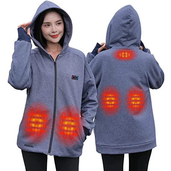 Anniou Blue and Grey Heated Zip Hoodie