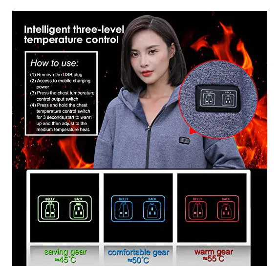 Anniou Blue and Grey Heated Zip Hoodie