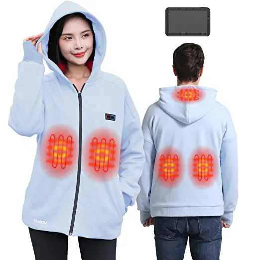 Anniou Blue and Grey Heated Zip Hoodie