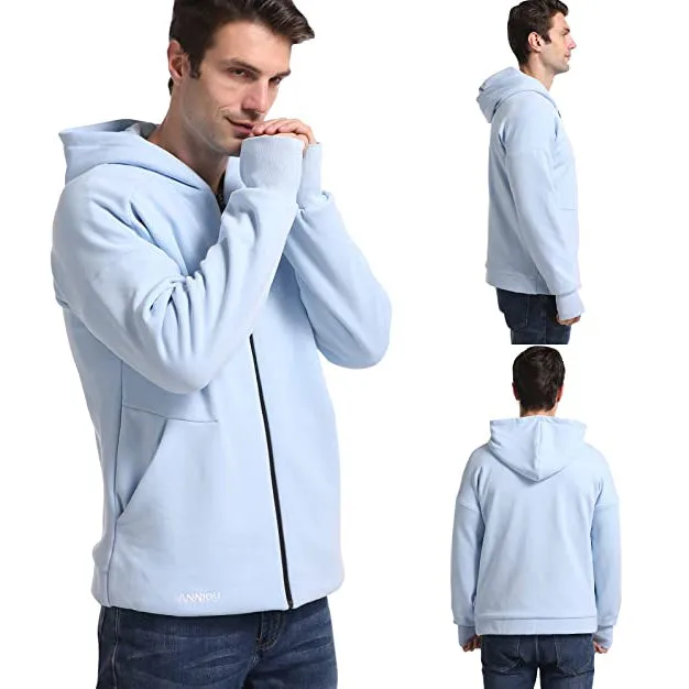 Anniou Blue and Grey Heated Zip Hoodie