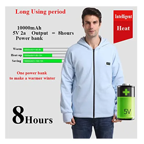 Anniou Blue and Grey Heated Zip Hoodie