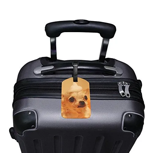Baggage Tags Brown Chihuahua Dog Travel Luggage PU Leather Suitcases Label for Womens Mens Kids,