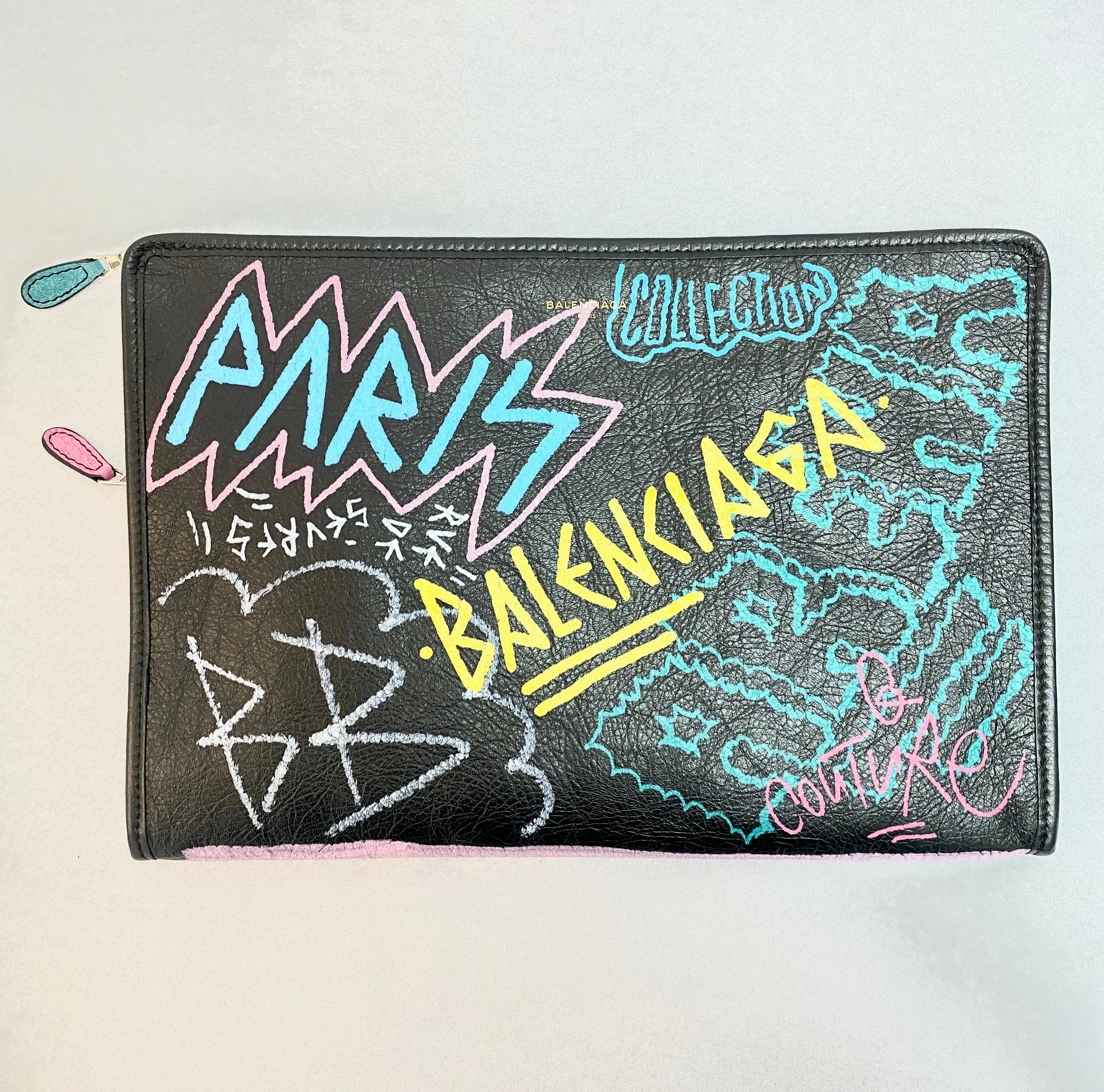 Balenciaga Bazar Graffiti Leather Pouch