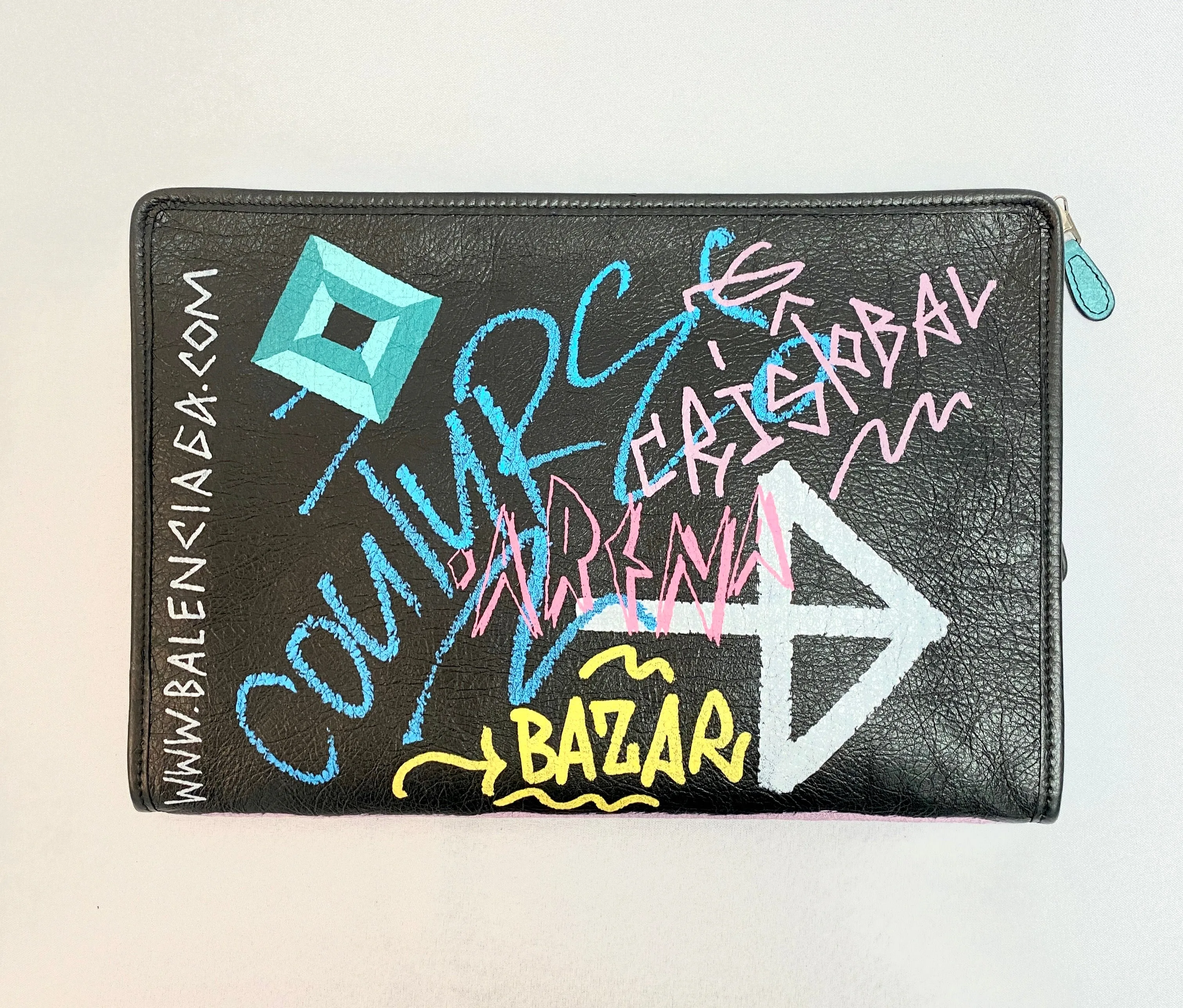 Balenciaga Bazar Graffiti Leather Pouch