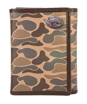 Bass Men's Trifold Old School Camo Leather Wallet.