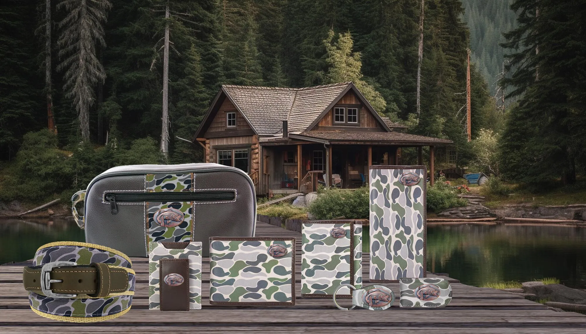 Bass Men's Trifold Old School Camo Leather Wallet.