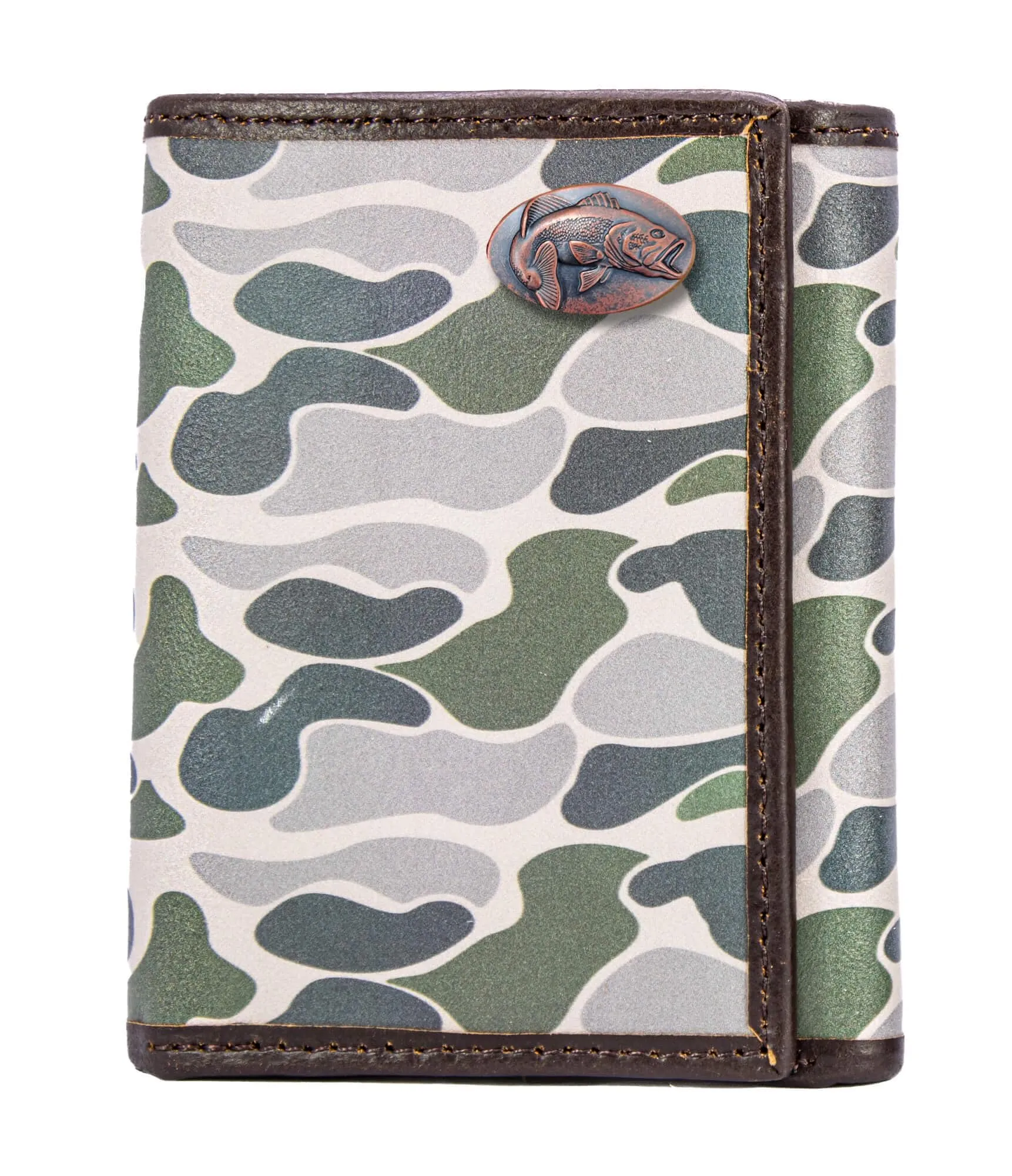 Bass Men's Trifold Old School Camo Leather Wallet.