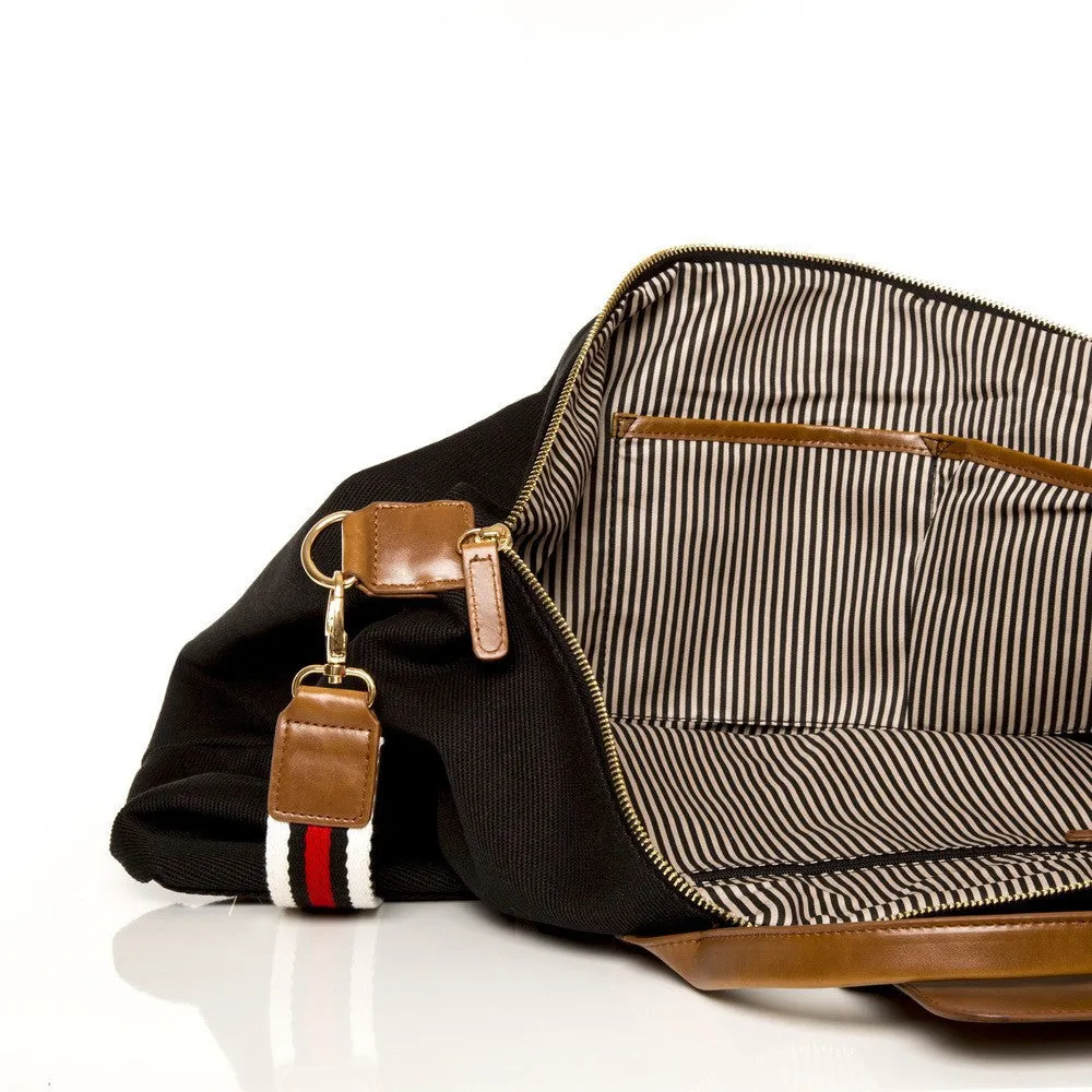 BLACK CANVAS STRIPED DUFFEL
