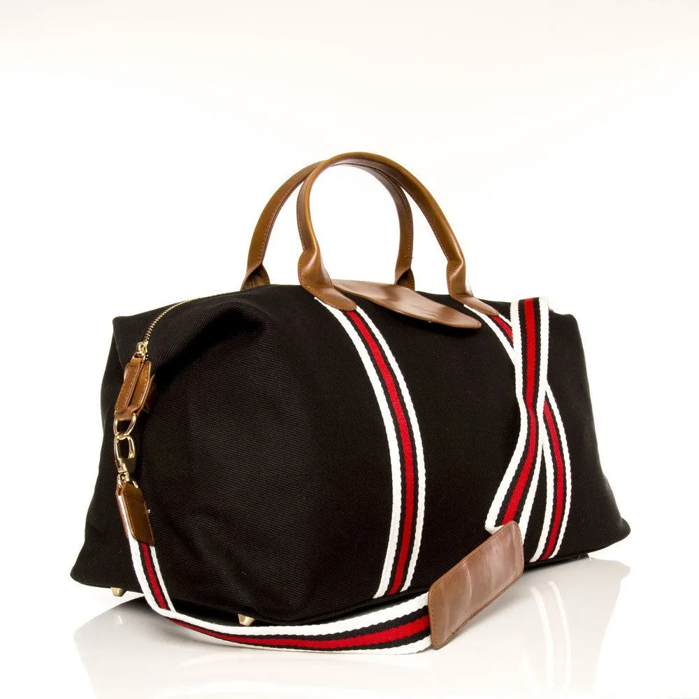 BLACK CANVAS STRIPED DUFFEL