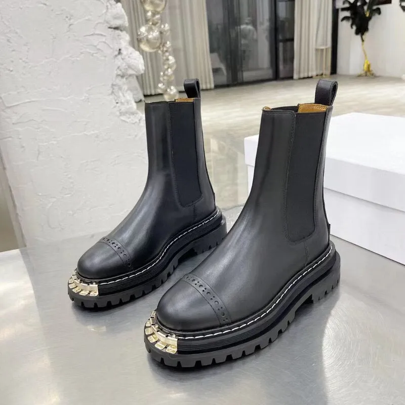 Black Elasticated chunky platform biker ankle boots