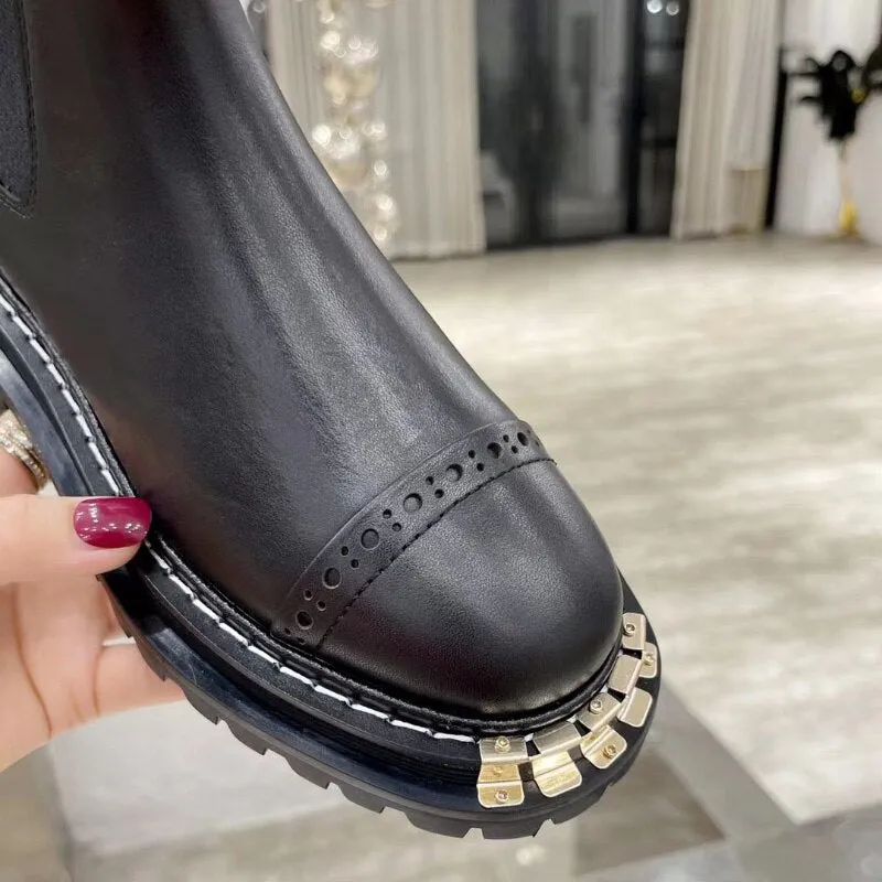 Black Elasticated chunky platform biker ankle boots
